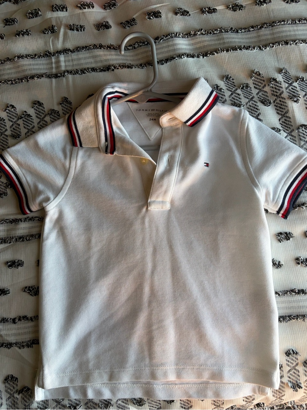 Toddler Tommy Hilfiger White Polo with Navy & Red Trim